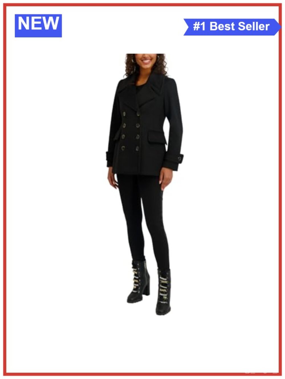 Peacoat With Faux Leather Piping Long Sleeve Wool Coat